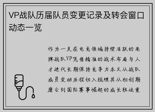 VP战队历届队员变更记录及转会窗口动态一览